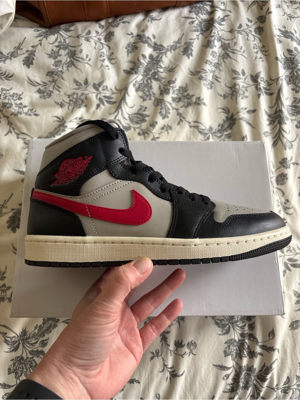 Nike Air Jordan 1 Mid Black Gym Red College Grey Women’s Sneakers Size 8